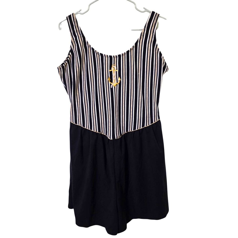 Vintage Tahiti Womens One piece  Swimsuit Plus Size 20W Navy Blue Gold NEW